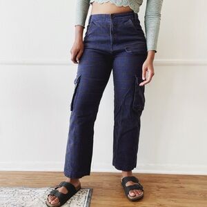 Zara navy blue tartan cargo pants
